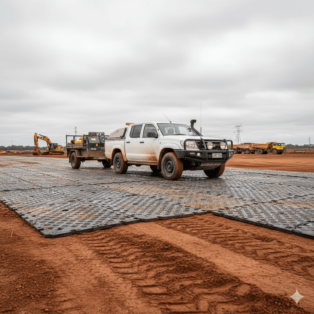 Heavy machinery on track mats at a Gold Coast construction site